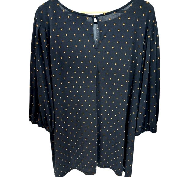 Nordstrom's Rack Women’s 4X Black Polka Dot Blouse Ruched Stretch Scoop Neck - Picture 2 of 6